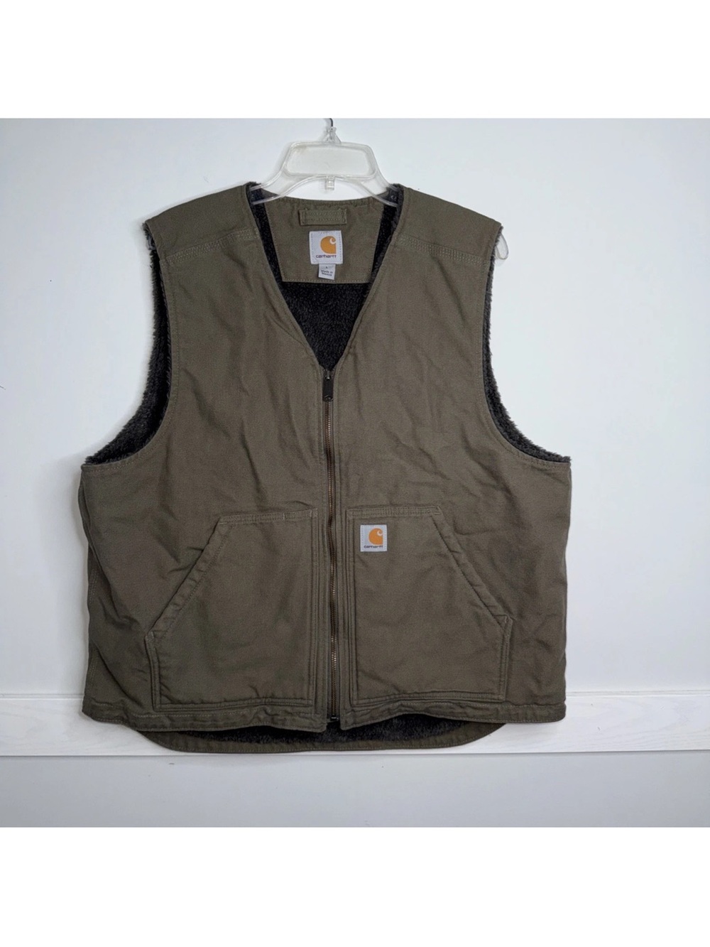 Carhartt Duck Work Vest Sherpa Lined Green Men's L Farm, Hunt,Workwear Western